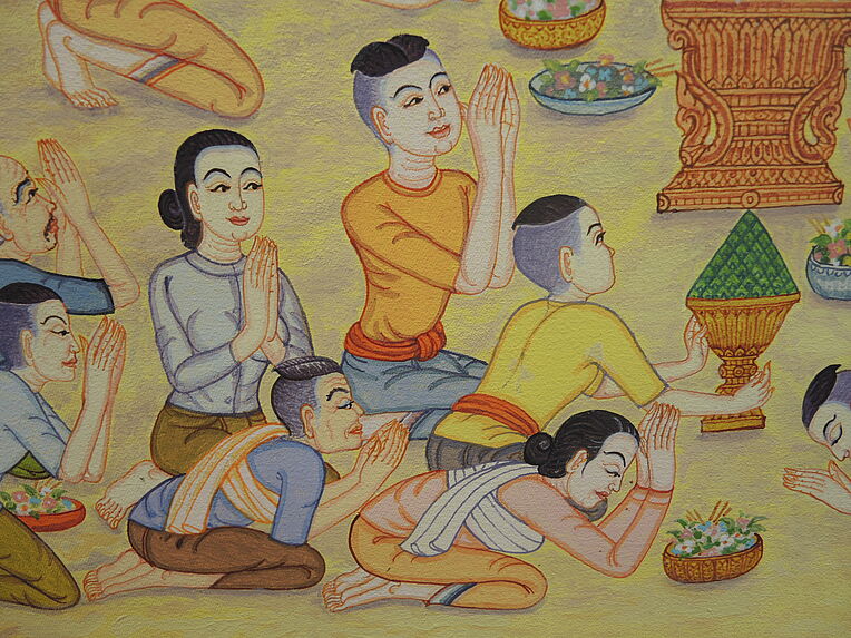 Peinture de temple (phra bot), les Trois Mondes (Traiphum)