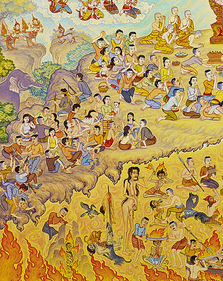 Peinture de temple (phra bot), les Trois Mondes (Traiphum)