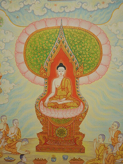 Peinture de temple (phra bot), les Trois Mondes (Traiphum)