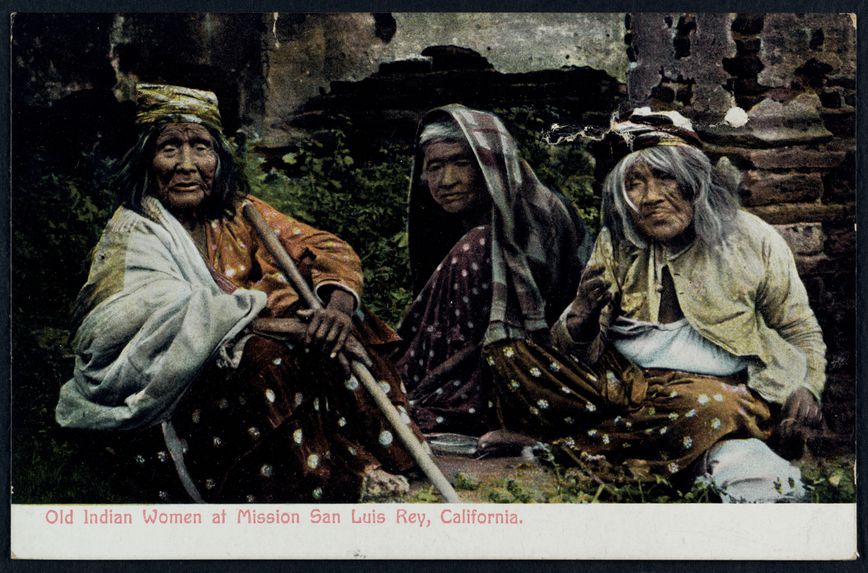 Old Indian women at Mission San Luis Rey, California