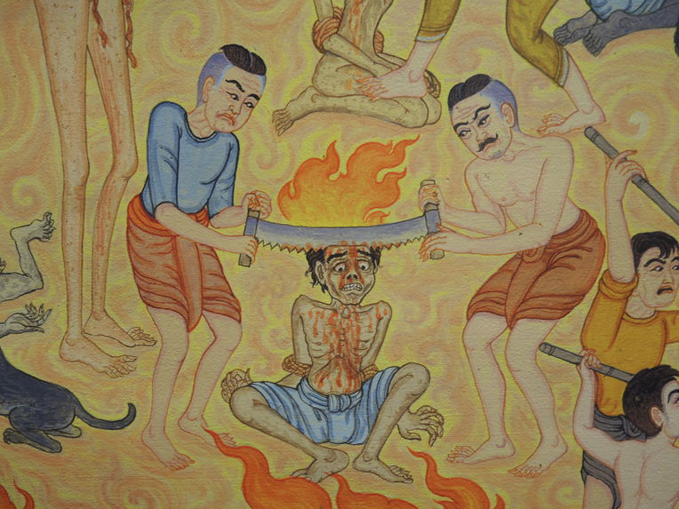 Peinture de temple (phra bot), les Trois Mondes (Traiphum)