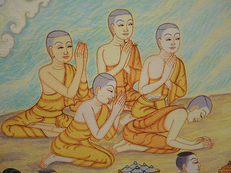 Peinture de temple (phra bot), les Trois Mondes (Traiphum)