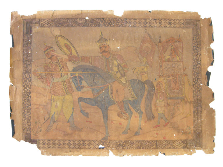 Scène de bataille avec cavalier et chameau