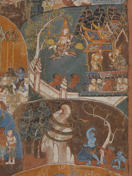 Peinture sur rouleau représentant les dix dernières vies antérieures du Bouddha