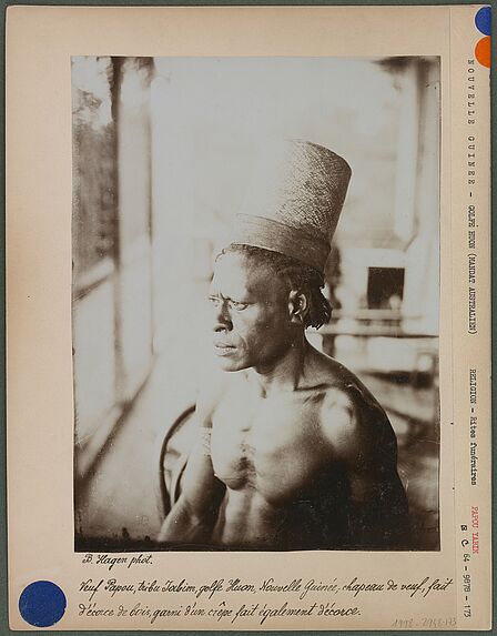 Veuf papou, tribu Yabim, chapeau d'écorce de bois