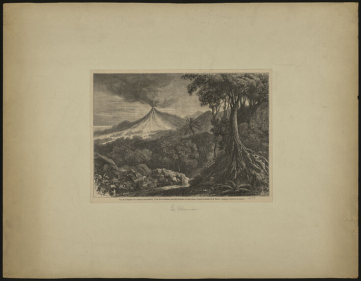 Vue de l'éruption du volcan le Grand-Brûlé, à l'île de la Réunion