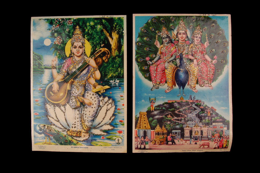 Images pieuses hindoues figurant Sarasvati et Kartikkeya