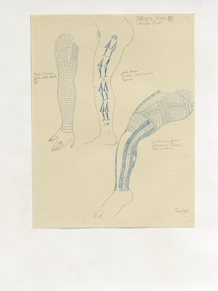 Tatouages divers (20). Bras d'homme de Marshalls, jambe d'homme de Yap (Requins), jambe de femme Metalanim